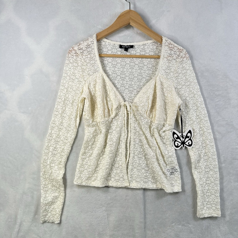 Self Esteem Lacey Long Sleeves Cream Size Small